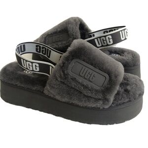 UGG Australia Fluff Yeah Disco Platform Slide Slippers Dark Gray Size 8